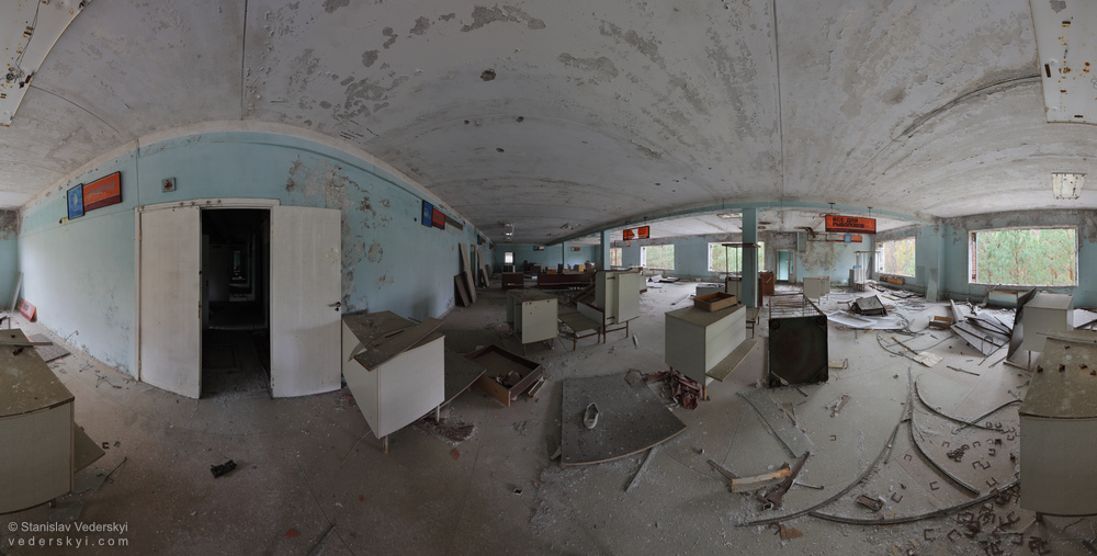 Pripyat-Sport-Shop-1-1000 Chernobyl zone 360 Multirow panorama shot inside abandoned shop of sporting goods in abandoned Pripyat ghost town, Chernobyl Exclusion zone, Ukraine.